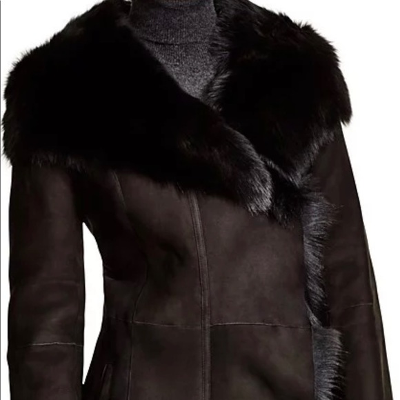 Maximilian Jackets & Blazers - Maximilian Furs Shearling Coat Hooded with Toscana Collar Black. EUC